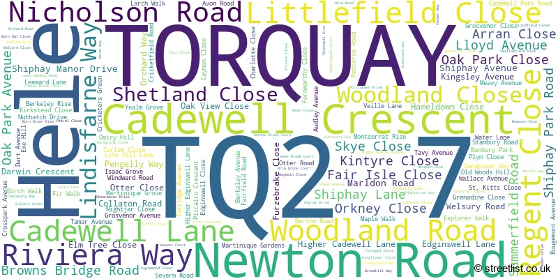 A word cloud for the TQ2 7 postcode